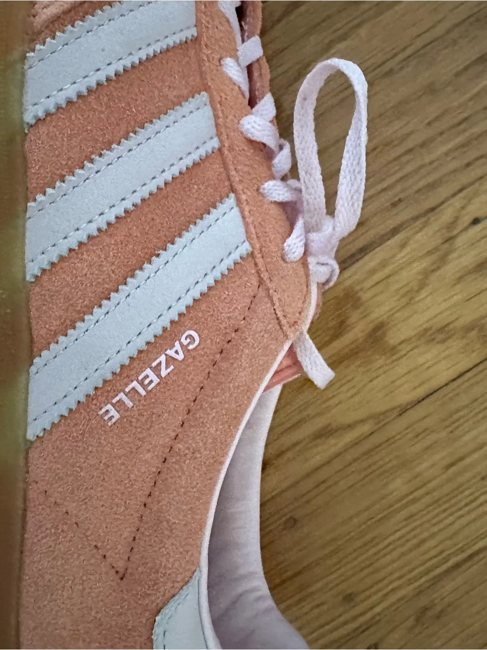 adidas Women's Peach Suede Sneakers with White Stripes